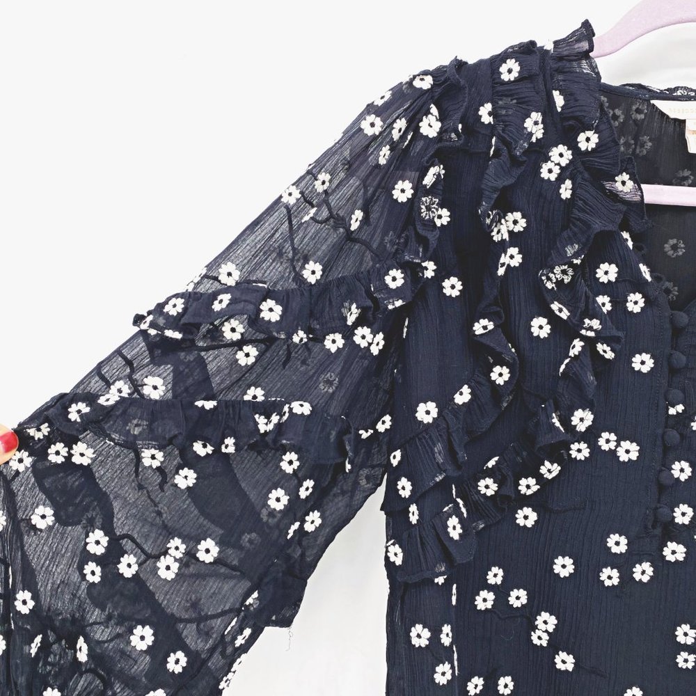 Rebecca Taylor Alessandra Embroidered Ruffle Top - Picture 4 of 14